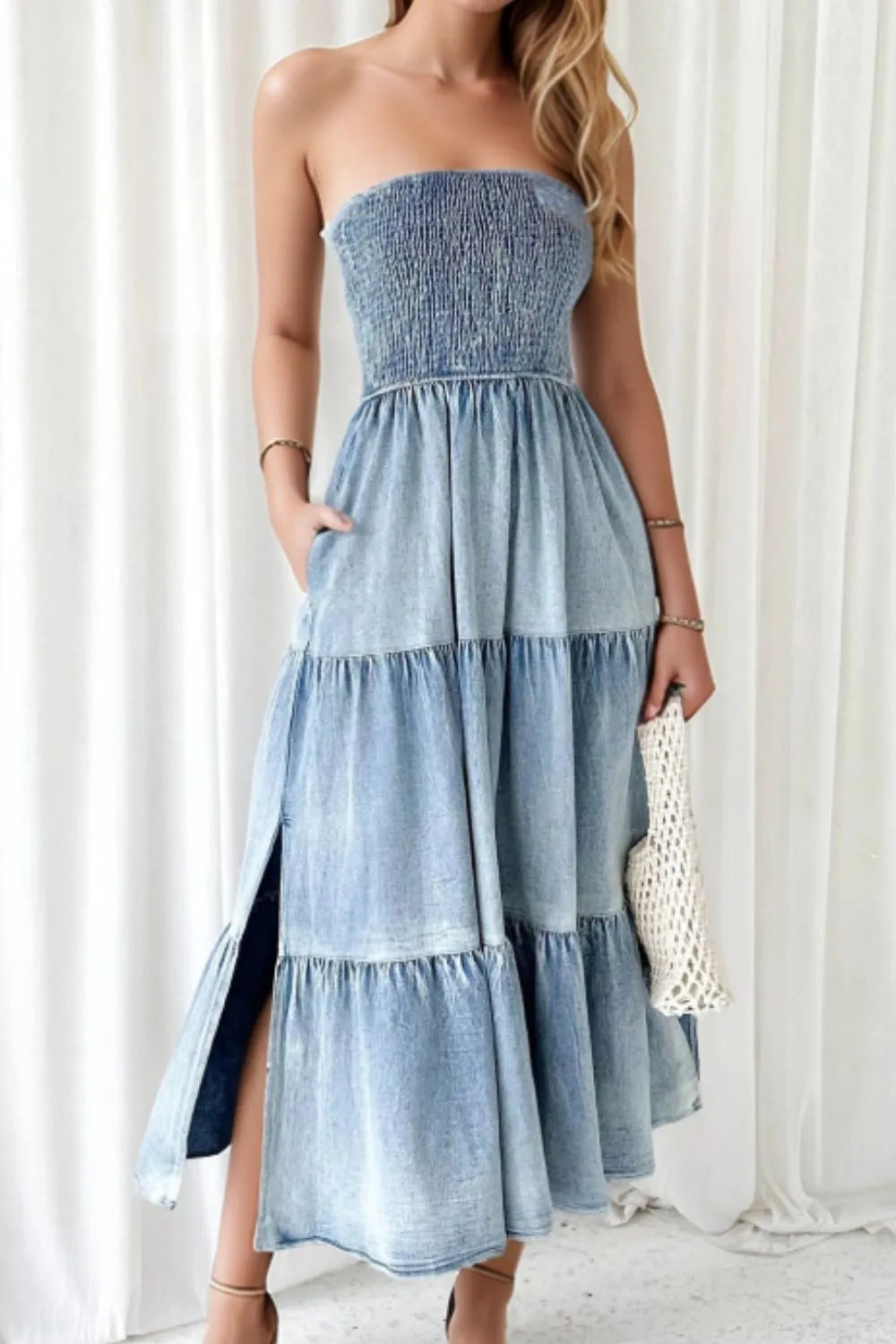white christmas dresses Laurel Jane Smocked Waist Denim Midi Dress main image 1