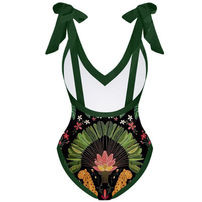 One Piece Swimsuit Deep V Green Swimwear /Cover Up