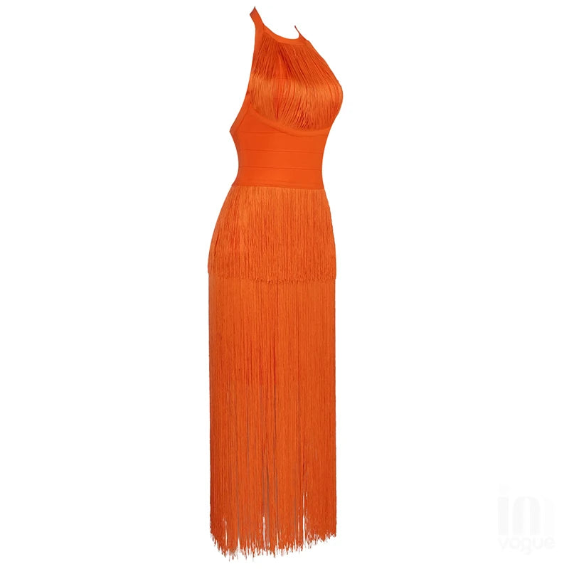 open lace back dress Bodycon Long Bandage Tassel Dress – Anna Kay & Co