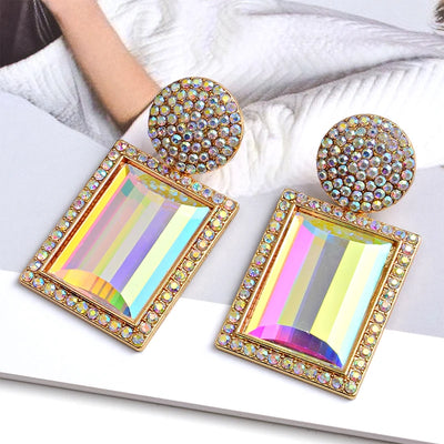 Colorful Crystal Geometric Metal Earrings