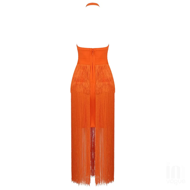 chinese dress ladies Sefa Strapless Fringe Long Slit Bandage Dress – Peri Addict