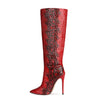 Red pointed-toe stiletto boots