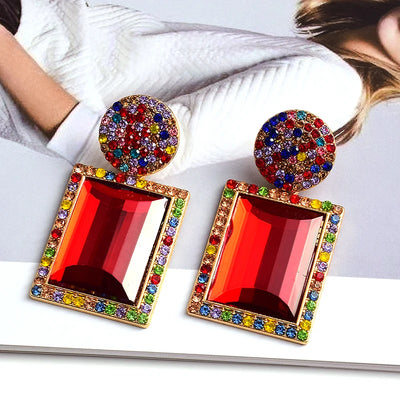 Colorful Crystal Geometric Metal Earrings