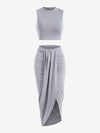 Women’s 2 Piece Sleeveless Crop Tank Side Slit Twist Skirt