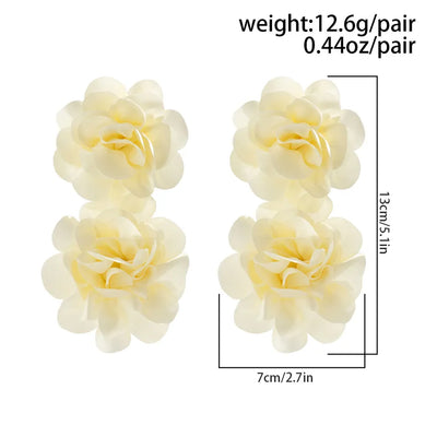 Fluffy Fabric Flower Petal Drop Earrings