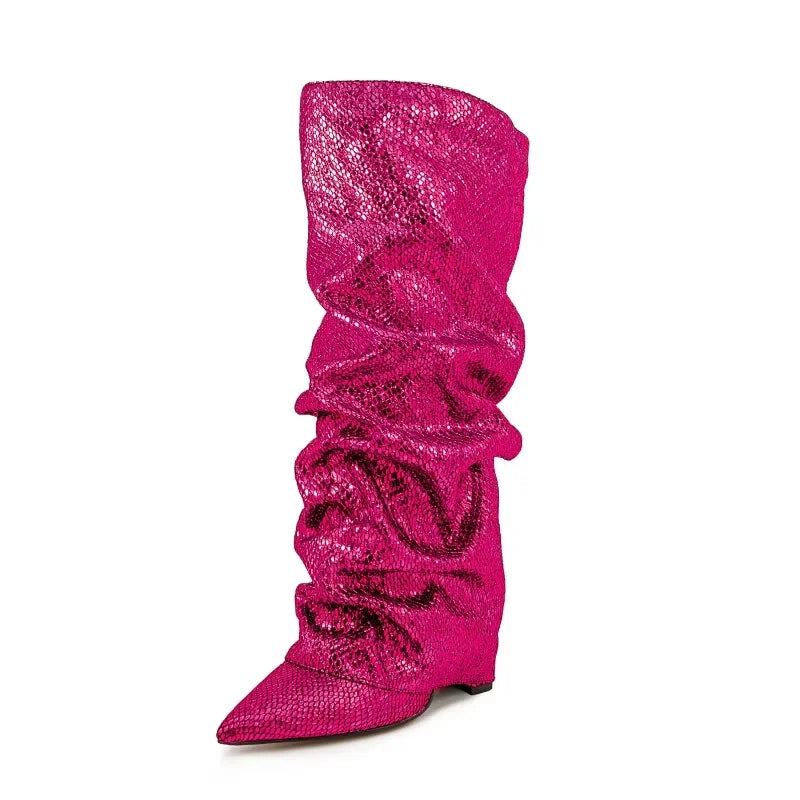 Wrinkled Knee Length Skirt Boots – Anna Kay Co - Main Image