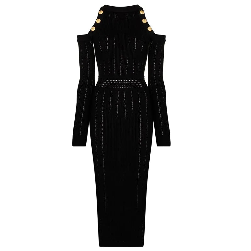 Elegant Off-Shoulder Long Knitted Dress  Anna Kay & Co
