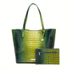 Crocodile Embossed Handbag Tote Bag 2PCS