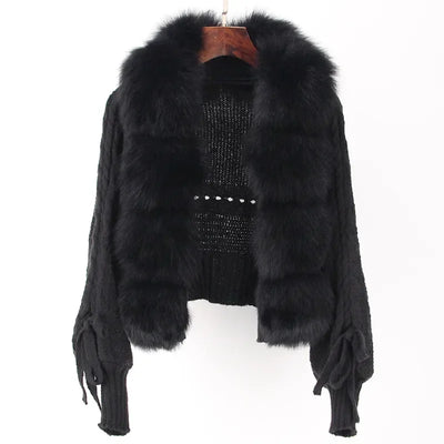 Faux Fur Collar Knitted Jacket