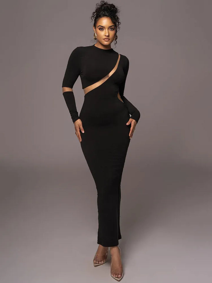 knee length dresses for ladies Turtleneck Long Sleeve Bodycon Maxi Dress White / L