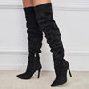 Over-The-Knee Pointed Toe PU Pleated Boots