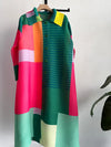 Pleated Lapel Stripe Print Dress
