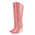 Pink Pointed Toe Crocodile Print Women's High Boots