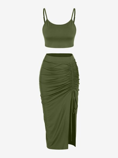 Cami Top and Ruched Slit Skirt Set