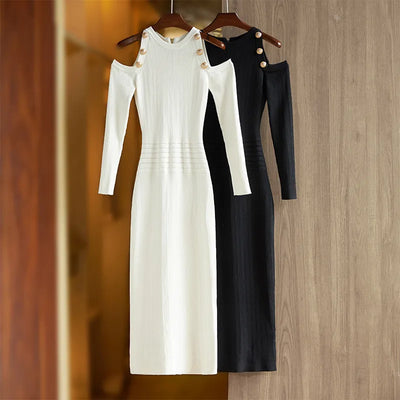 Elegant Off-Shoulder Long Knitted Dress