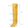 Yellow Pointed Toe Pleated Knee-length Boots