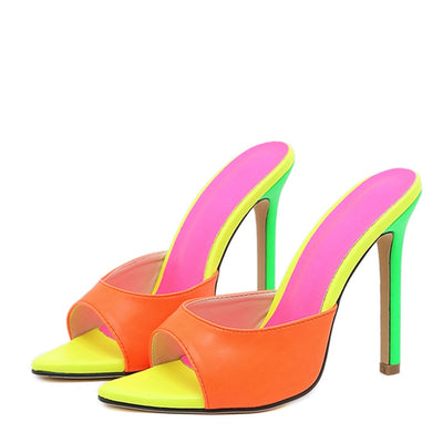 Mixed Color Pointed Toe High Heels