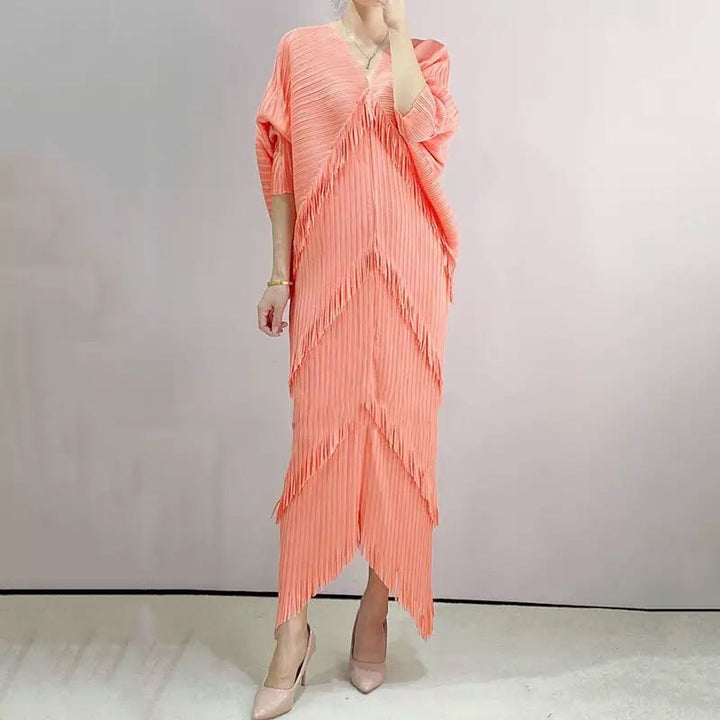 strapless open back dress Tassel Batwing Sleeve Pleated Dress – Anna Kay & Co