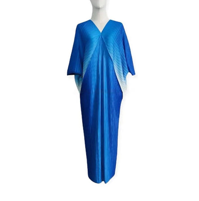 Blue Pleated Batwing Sleeve Midi Dress