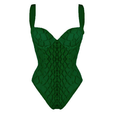 Solid Color Rhombus Textured Printed One-Piece Swimsuit/Cover Up