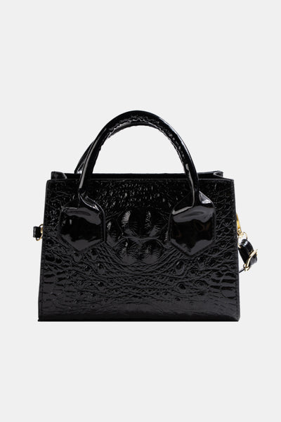 Black Textured PU Leather Crossbody Bag