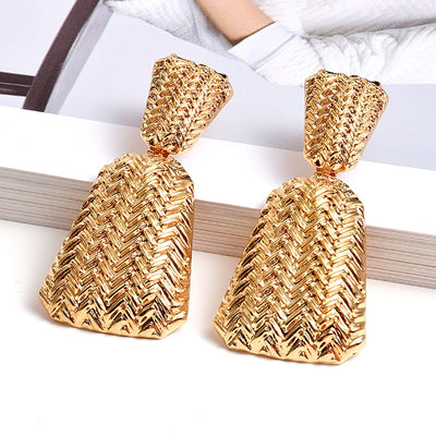 Gold Geometric Metal Drop Earrings