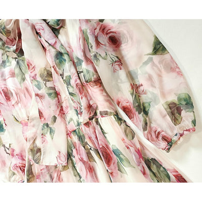Elegant Bow Collar Floral Print Dress