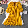 Yellow Puff Sleeve High Waist Long Sleeve Dress