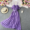 Purple Ruffles Off Shoulder Spaghetti Strap Dress