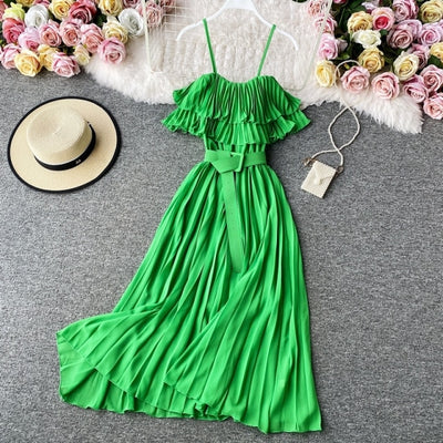 Light Green Ruffles Off Shoulder Spaghetti Strap Dress