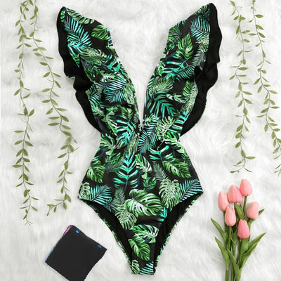 Ruffle Print Floral One Piece Swimsuit