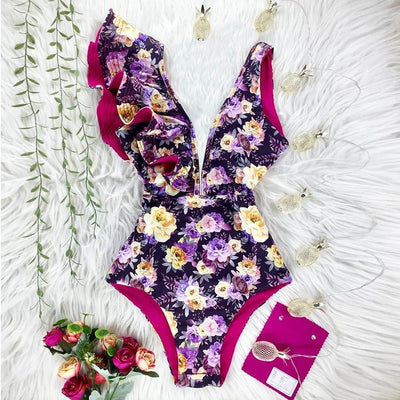 Ruffle Print Floral One Piece Swimsuit