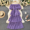Purple Strapless Shoulder Ruffles Dress
