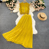 Yellow High Waist Pleated Chiffon Skirt Set