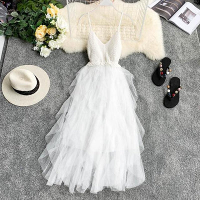 New! White Women's Tulle High Waist Summer Dress