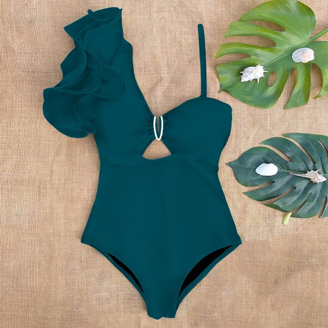 One Shoulder Ruffle One Piece Swimsuit – Anna Kay Co