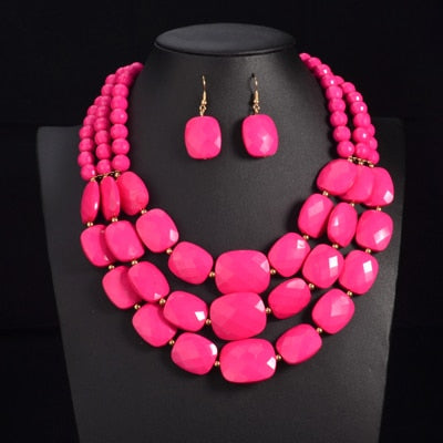 Pink African Beads Choker Necklace Set