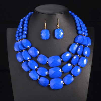 Blue African Beads Choker Necklace Set