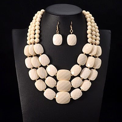 Cream African Beads Choker Necklace Set