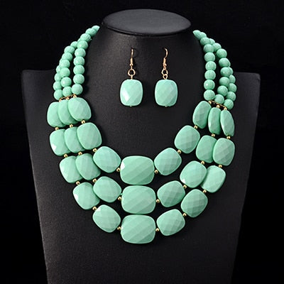 Green African Beads Choker Necklace Set
