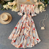 Vintage Ruffles Floral Print Off Shoulder Summer Dress