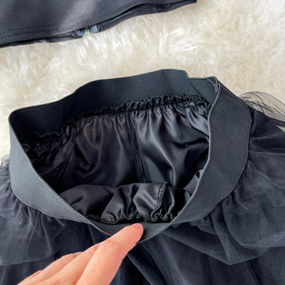 Black Irregular Long Mesh Skirt Set