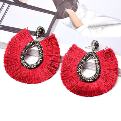 Red Ethnic Tassel Dangle Drop Earrings