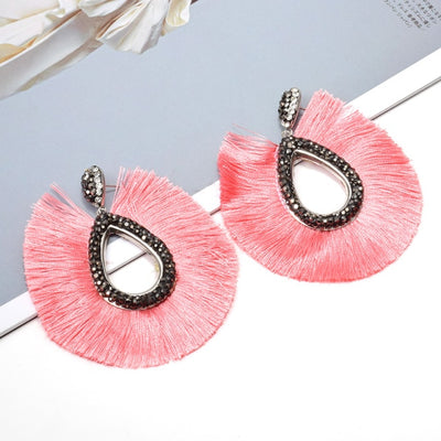 Pink Ethnic Tassel Dangle Drop Earrings
