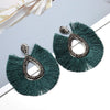 Green Ethnic Tassel Dangle Drop Earrings