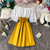 Yellow Off Shoulder Lace Up Summer Dress