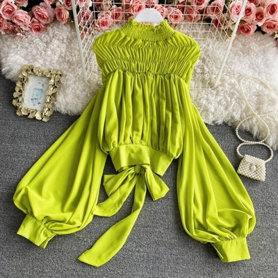 Green Vintage Court Style Draped Blouse