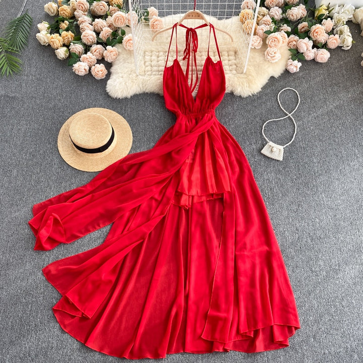 summer halter neck maxi dress Summer Strolls Halter Neck Tie Midi Dress main image 0