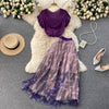 Purple High Waist Gauze Skirt Set