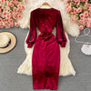 Red Women's Velvet Draped Midi Dress
